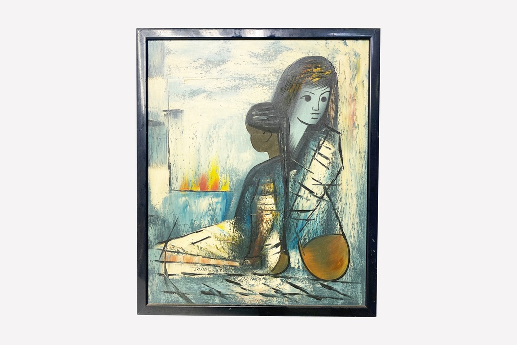 Seated Woman with Abstract Background