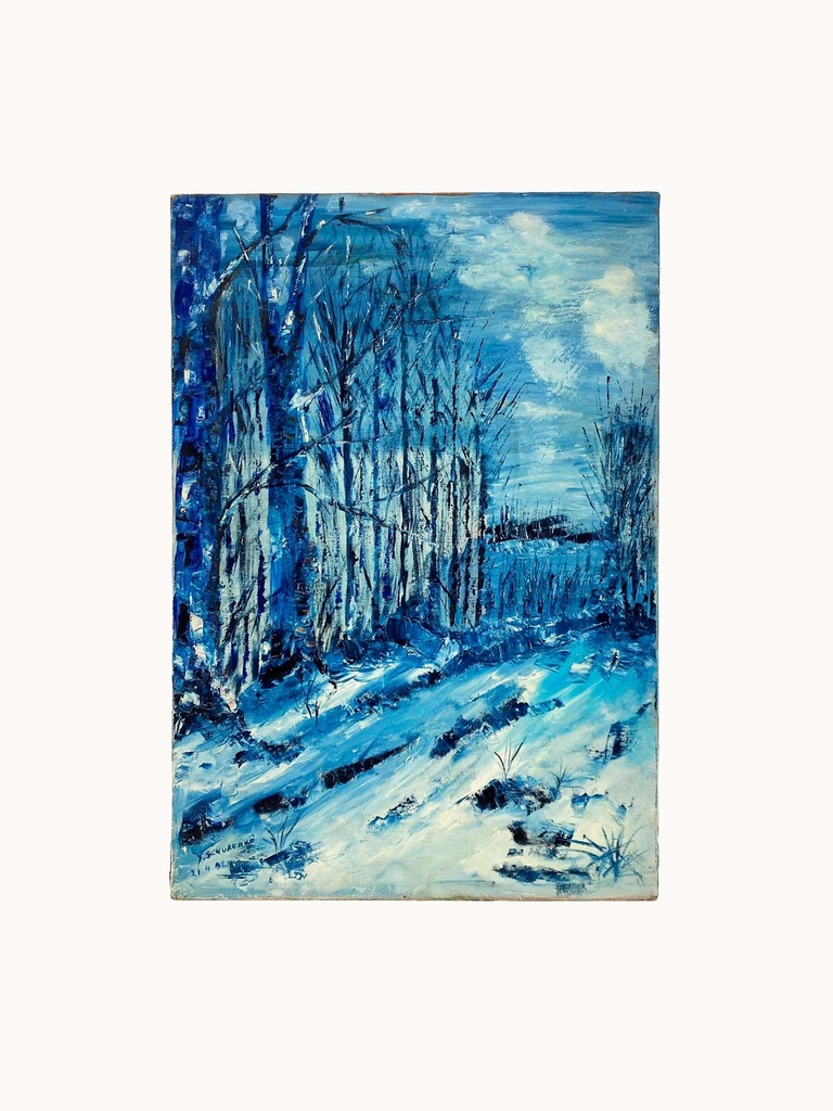 Winter Forest Landscape in Blue Brushstrokes