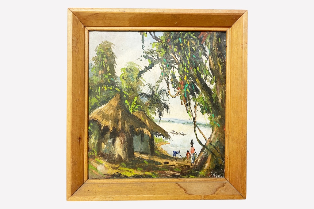 Rustic Riverside Retreat Painting in Wooden Frame