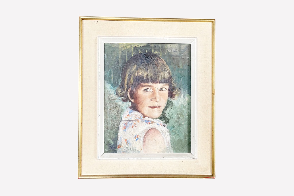 Framed Impressionist Portrait of a Young Child in a Floral Dress