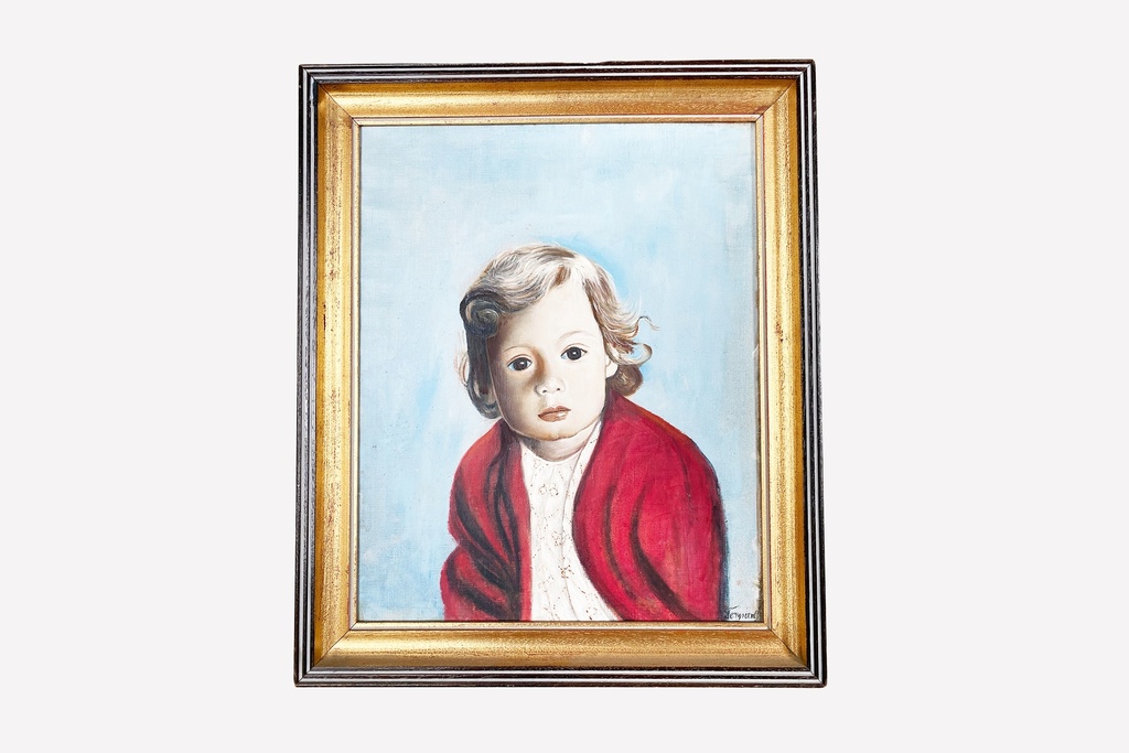 Vintage Framed Portrait with Red Shawl
