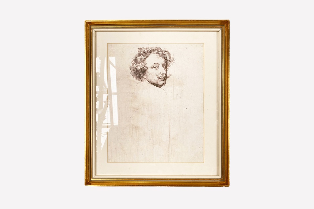 Framed Vintage Sketch with Golden Edge Trim