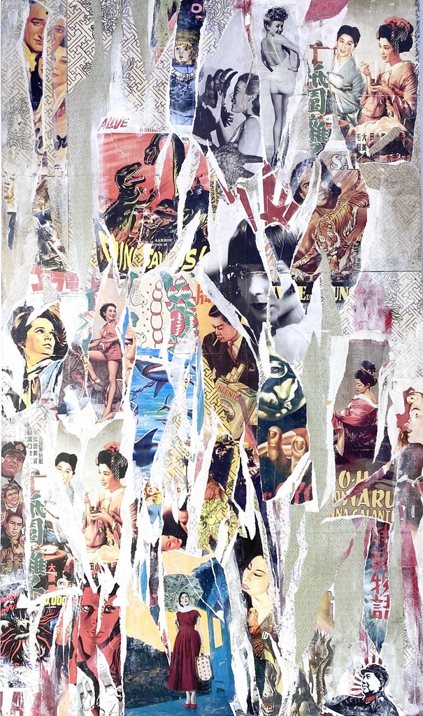 Vintage Torn Collage with Exotic Imagery