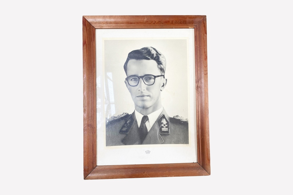 Framed Black-and-White Military Portrait with Wooden Border