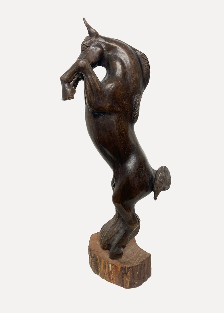 Hand-Carved Wooden Rearing Horse Statue