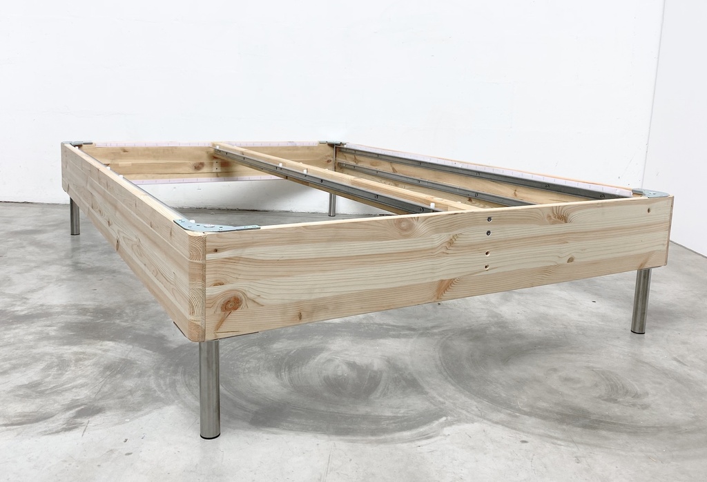 Minimalist Modern Wooden Bed Frame with Metal Legs