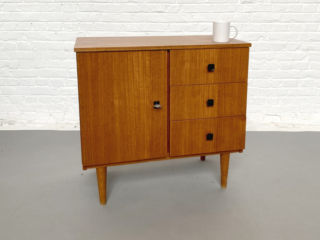 Mid-Century Modern Teak Sideboard with Black Pulls