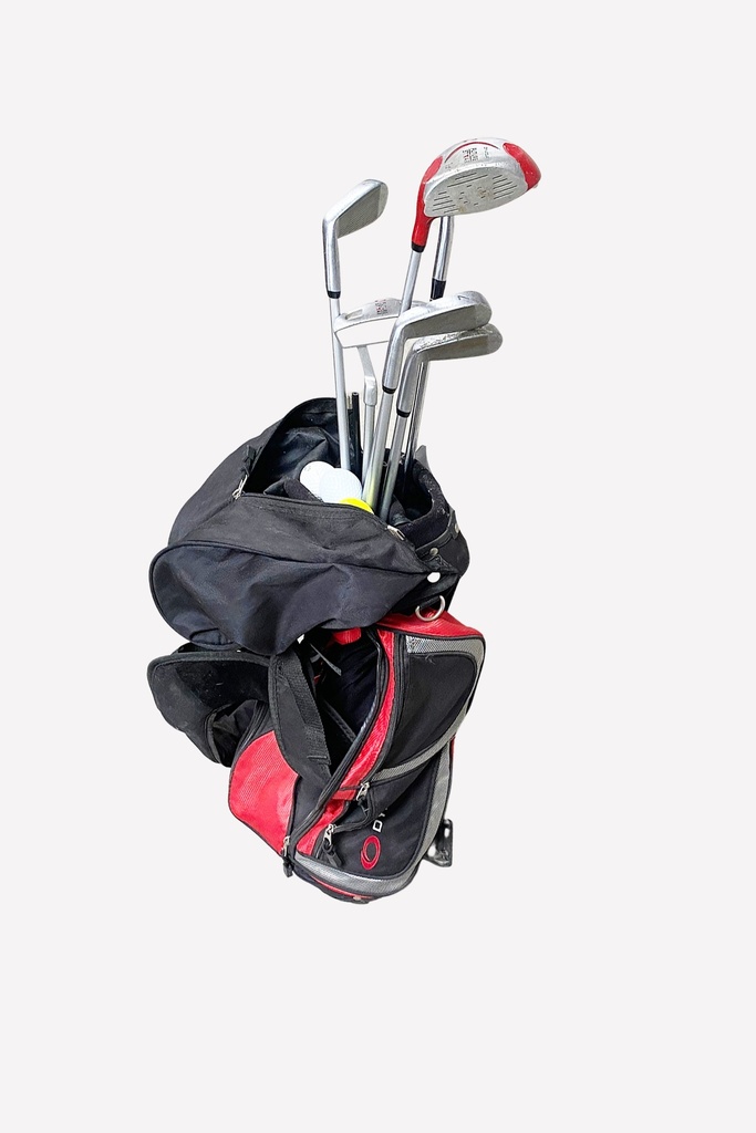 Red and Black Golf Bag with Clubs