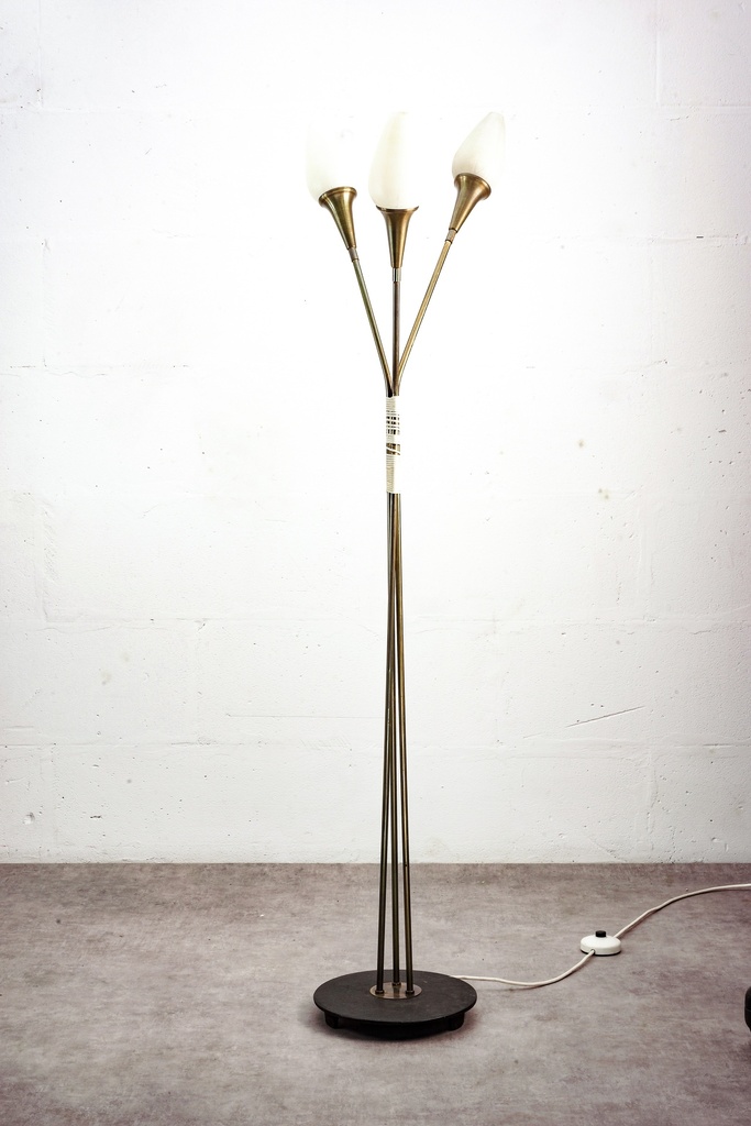 Mid-Century Modern Brass Triple Tulip Floor Lamp