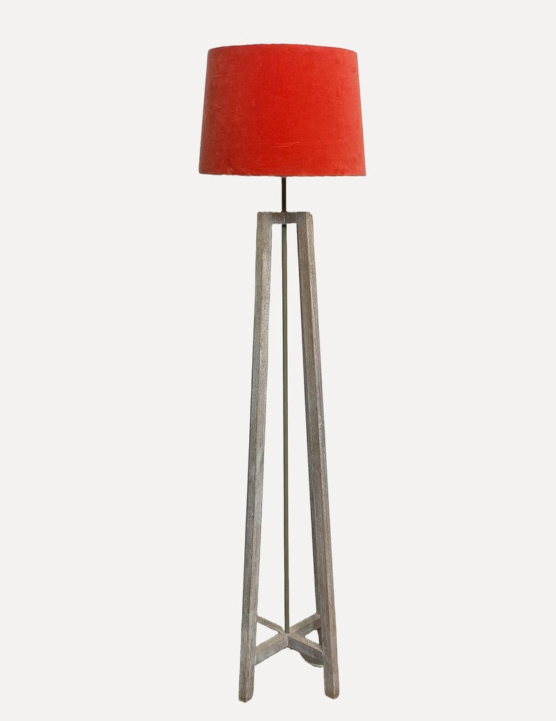 Rustic Tripod Floor Lamp with Red Drum Shade