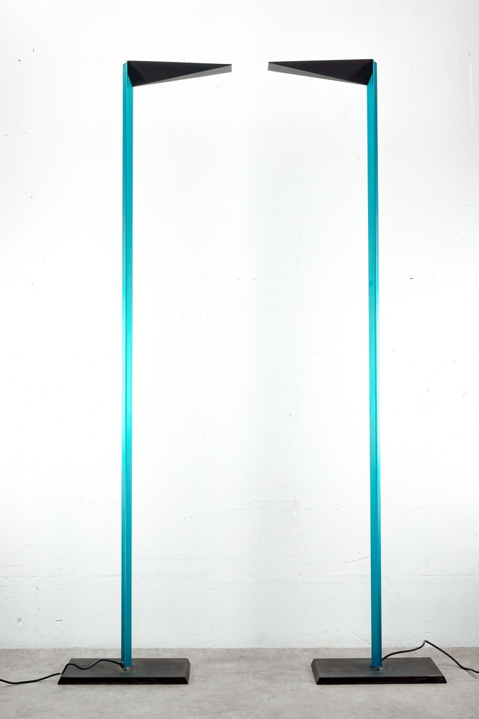 Teal Minimalist Floor Lamps with Black Angular Shades