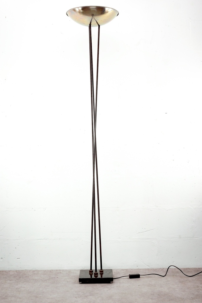 Industrial Modern Tripod Floor Lamp with Brass Dish Shade
