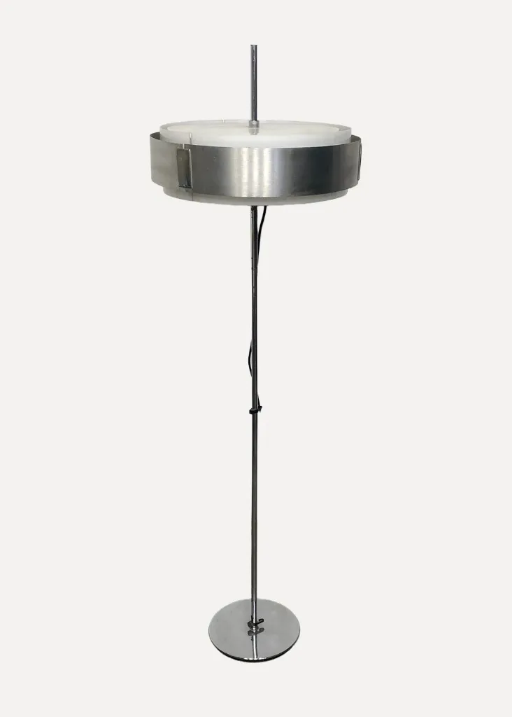 Mid-Century Modern Chrome Floor Lamp with Frosted Glass Shade