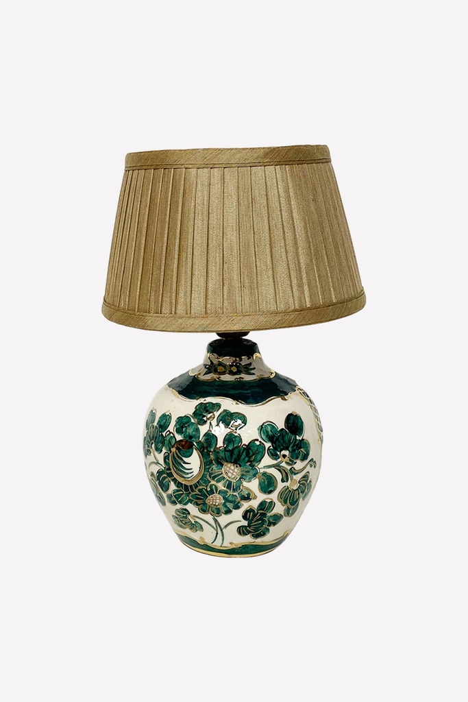 Vintage Floral Ceramic Table Lamp with Pleated Shade