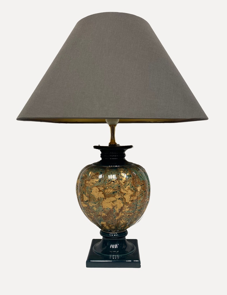 Mid-Century Marbled Ceramic Table Lamp with Gray Shade