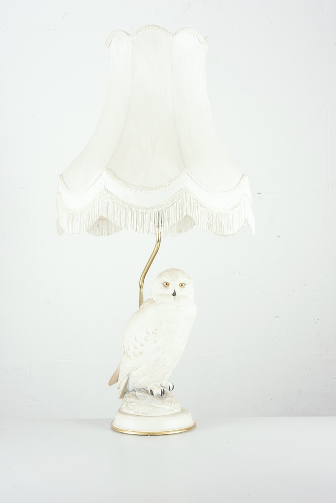 Vintage Owl Ceramic Table Lamp with Fringe Shade