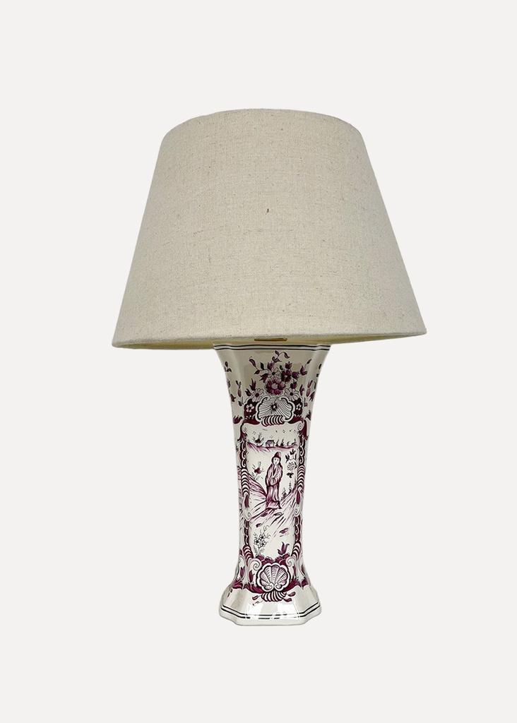 Victorian Ceramic Lamp with Floral and Figurative Motif