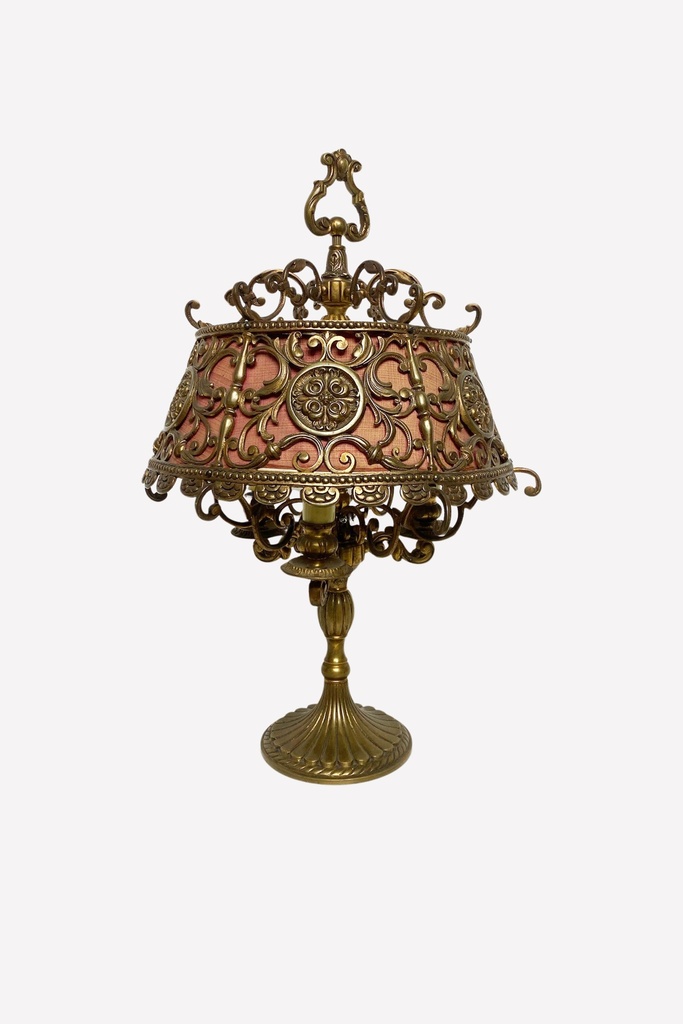 Ornate Victorian Brass Table Lamp with Filigree Detailing