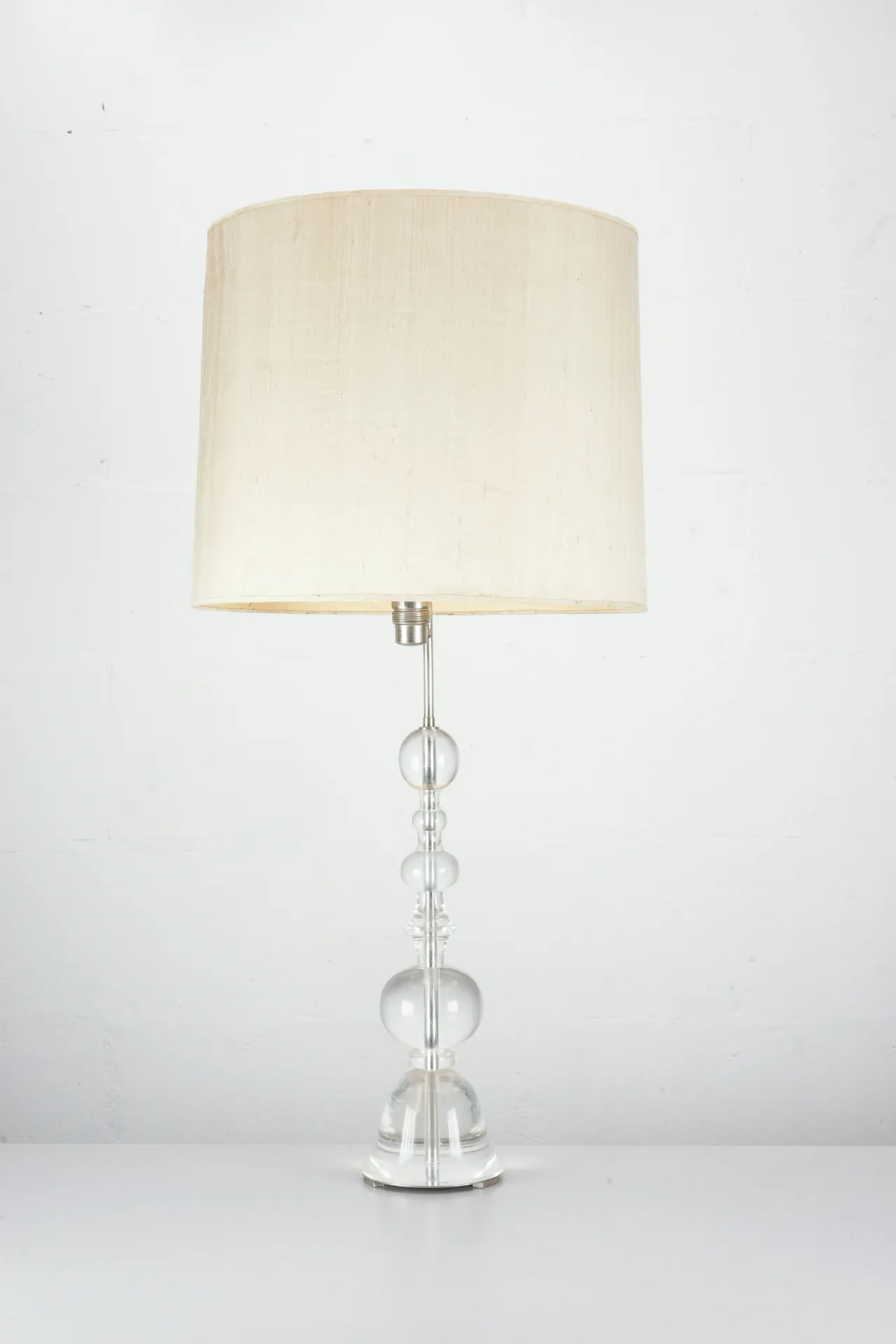 Clear Glass Sphere Table Lamp with Cream Linen Shade