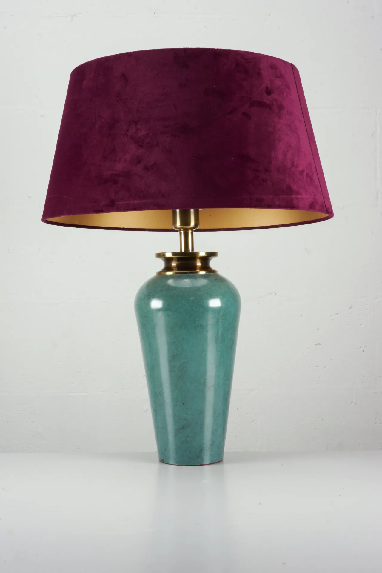 Emerald Ceramic Lamp with Velvet Plum Shade