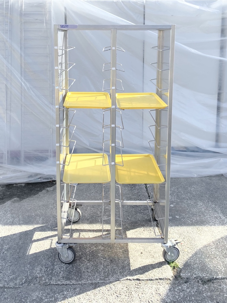 Industrial Kitchen Tray Cart with Yellow Trays
