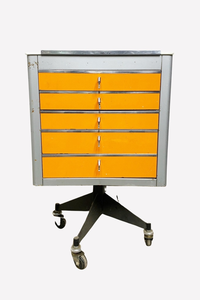 Mid-Century Industrial Rolling Tool Chest with Orange Drawers