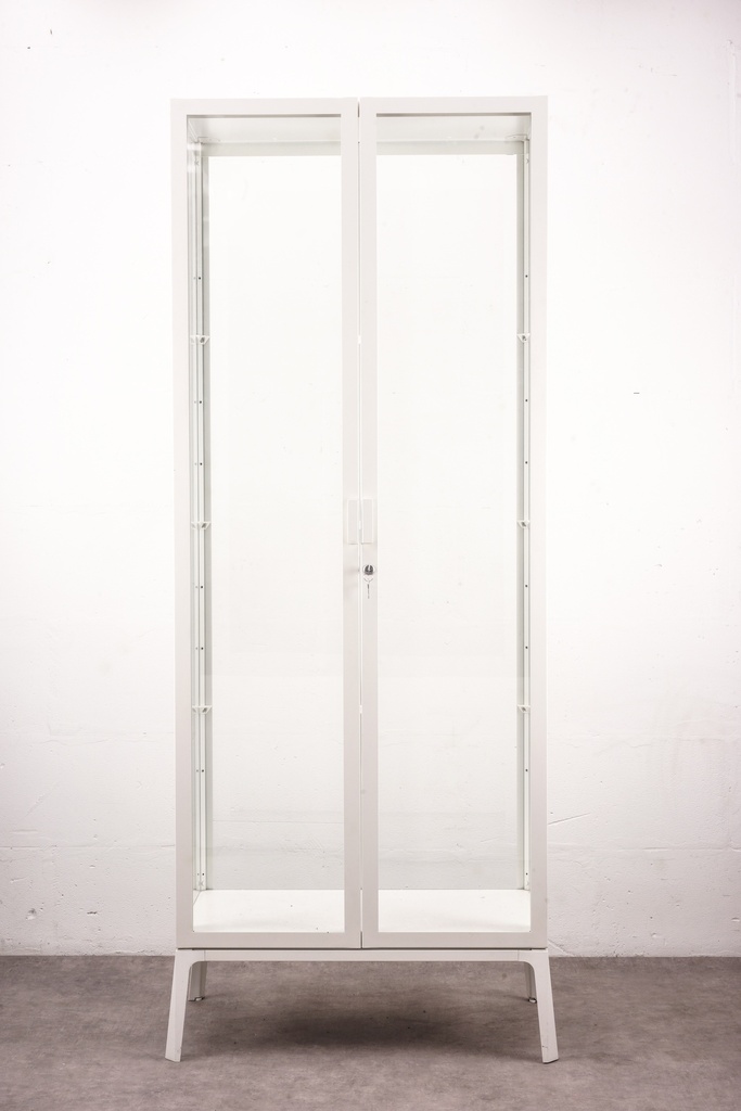 Modern White Metal and Glass Display Cabinet with Locking Doors
