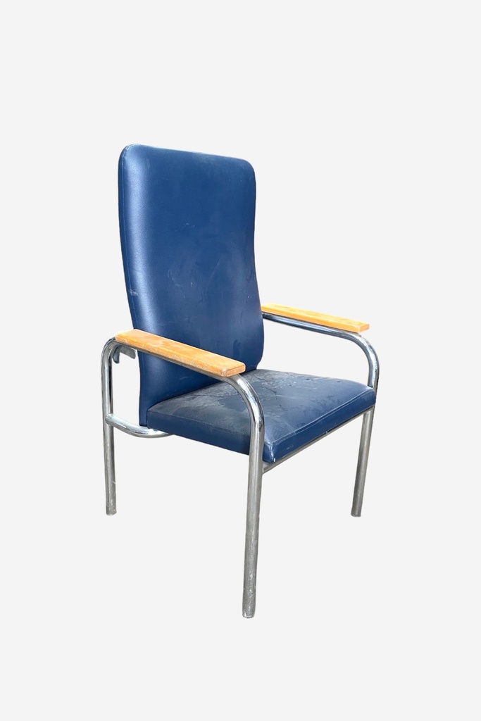 Retro Blue Vinyl Armchair with Chrome Frame