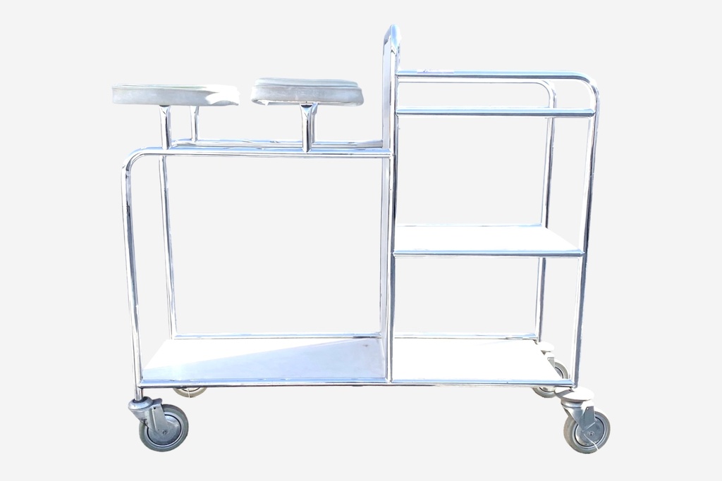 Dual Seat Chrome Service Cart with Shelving