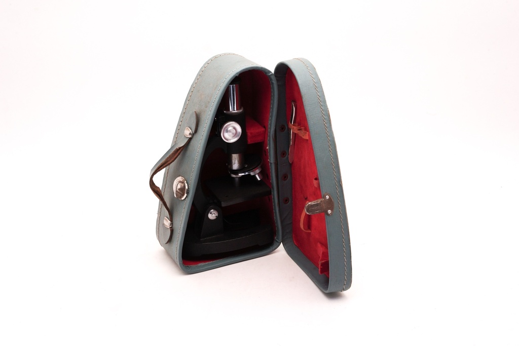 Vintage Portable Microscope in Blue Leather Case