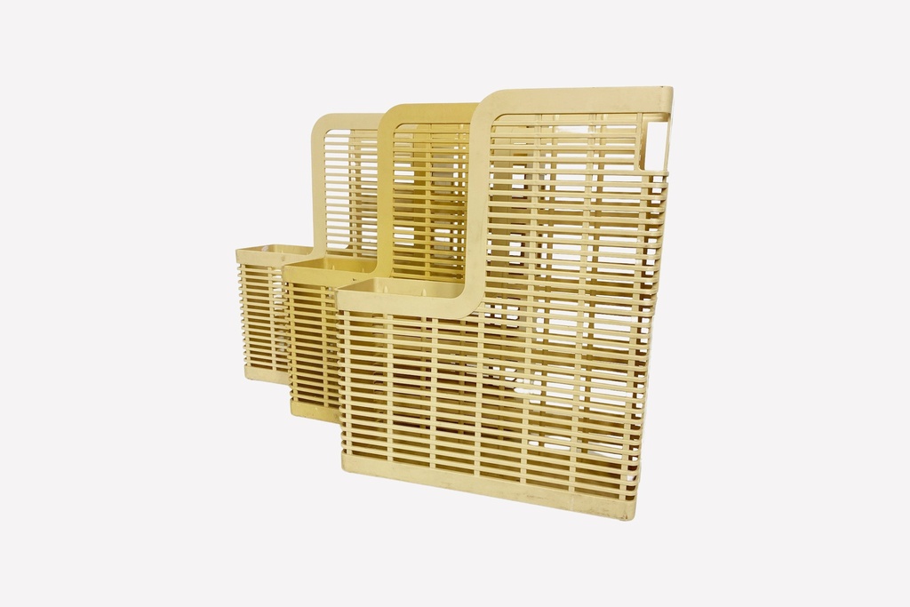 Stacked Beige Plastic Sorting Bins