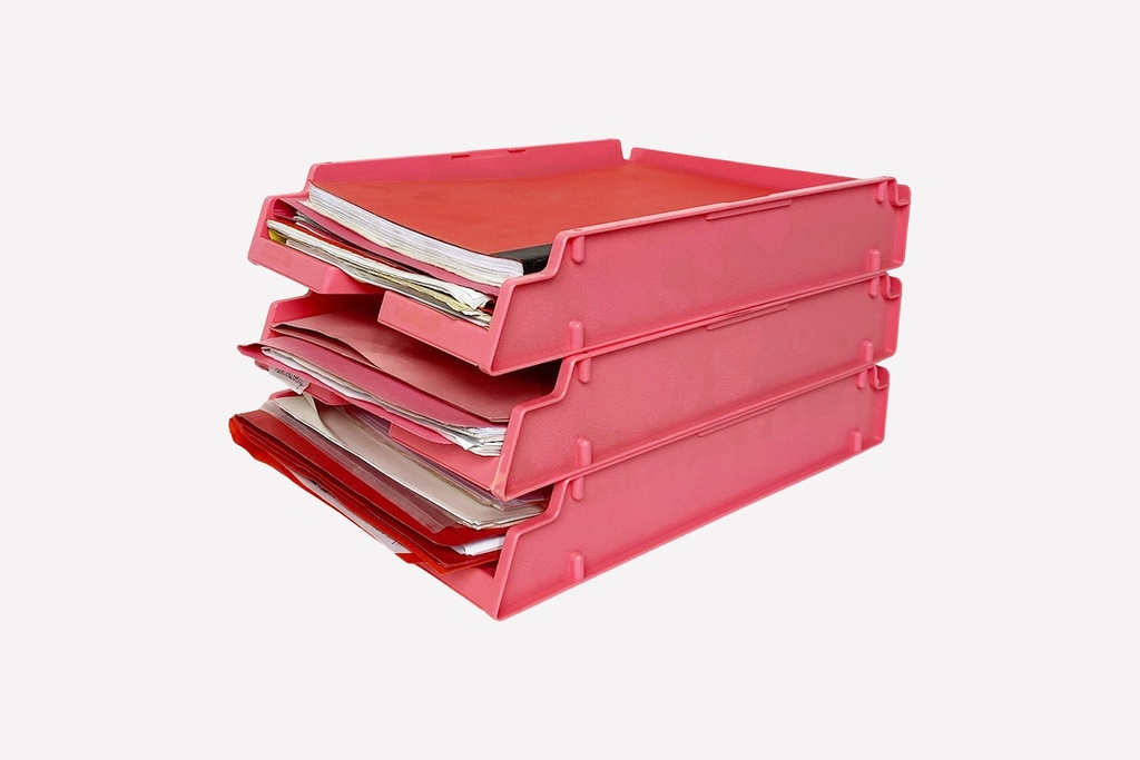 Pink Stacked Document Trays with Paper Files
