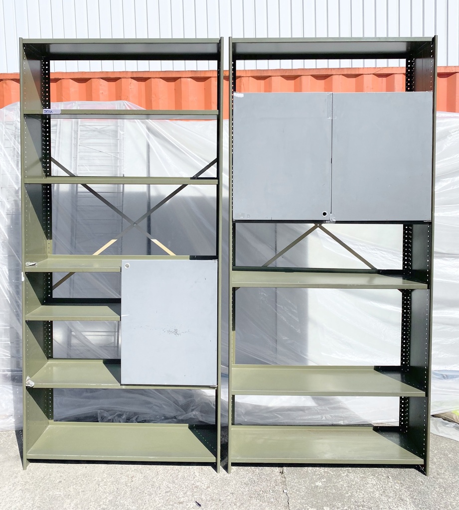 Industrial Metal Storage Shelving with Attached Lockboxes