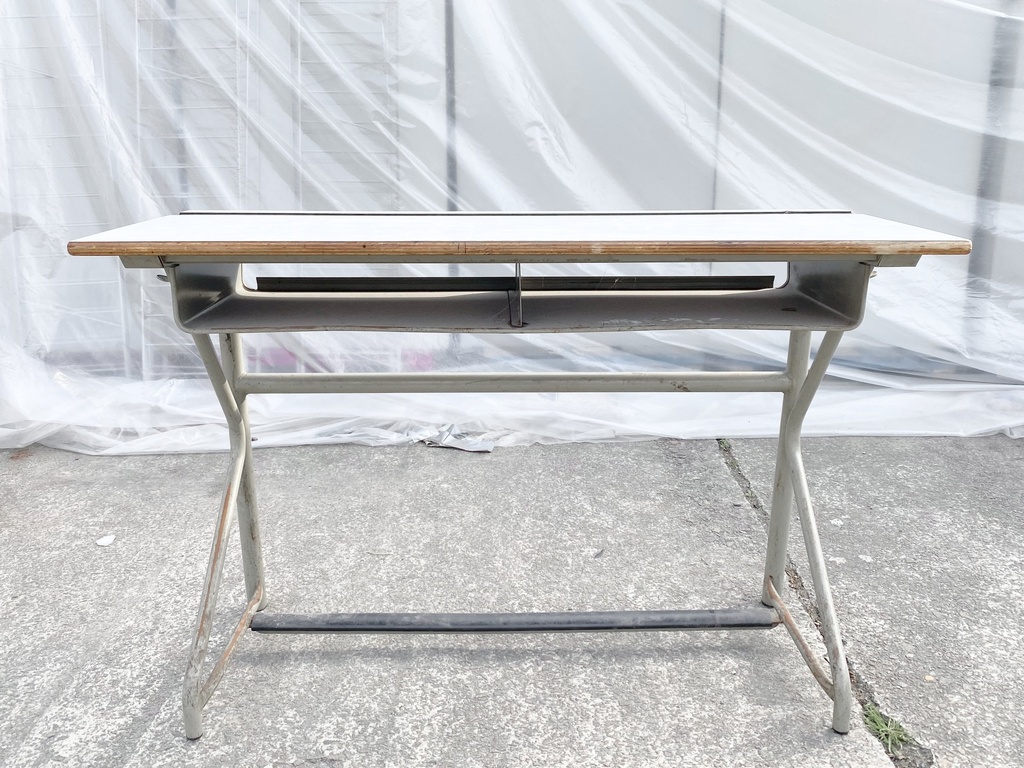 Vintage Industrial School Desk with Open Storage Shelf