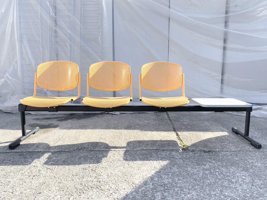 Modern Three-Seat Waiting Area Bench with Side Table