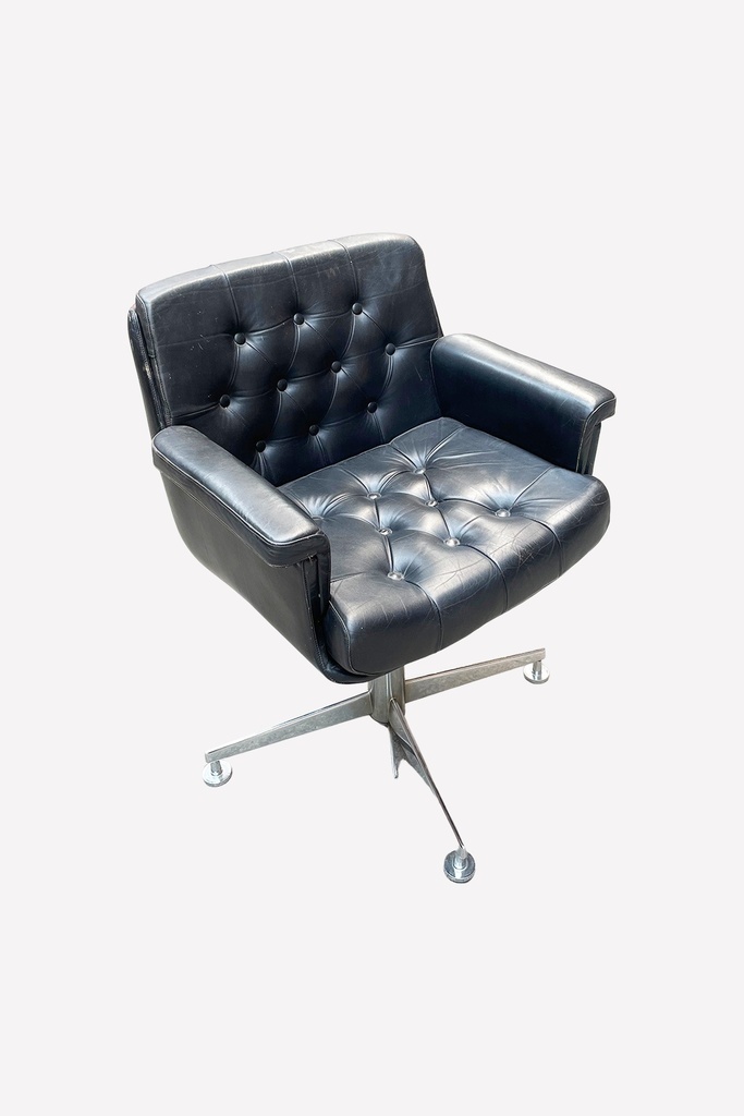 Mid-Century Modern Black Tufted Swivel Armchair