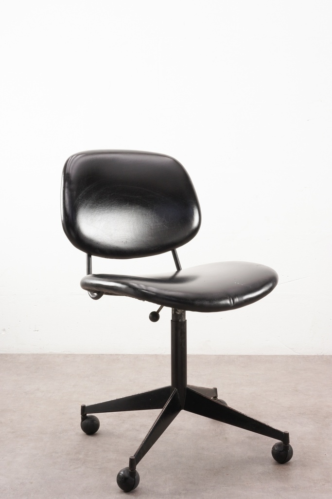 Mid-Century Modern Black Leather Rolling Office Chair
