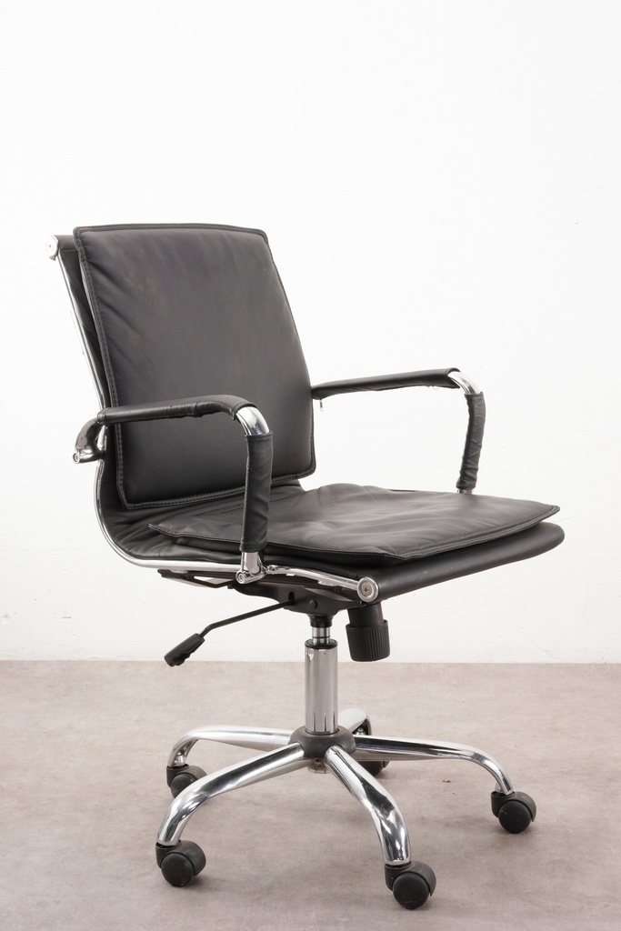 Modern Black Leather Office Chair with Chrome Base