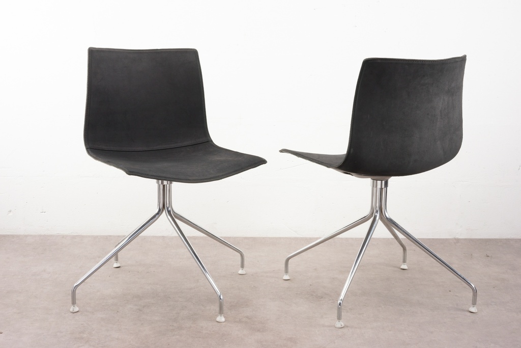Modern Black Suede Chairs with Chrome Base