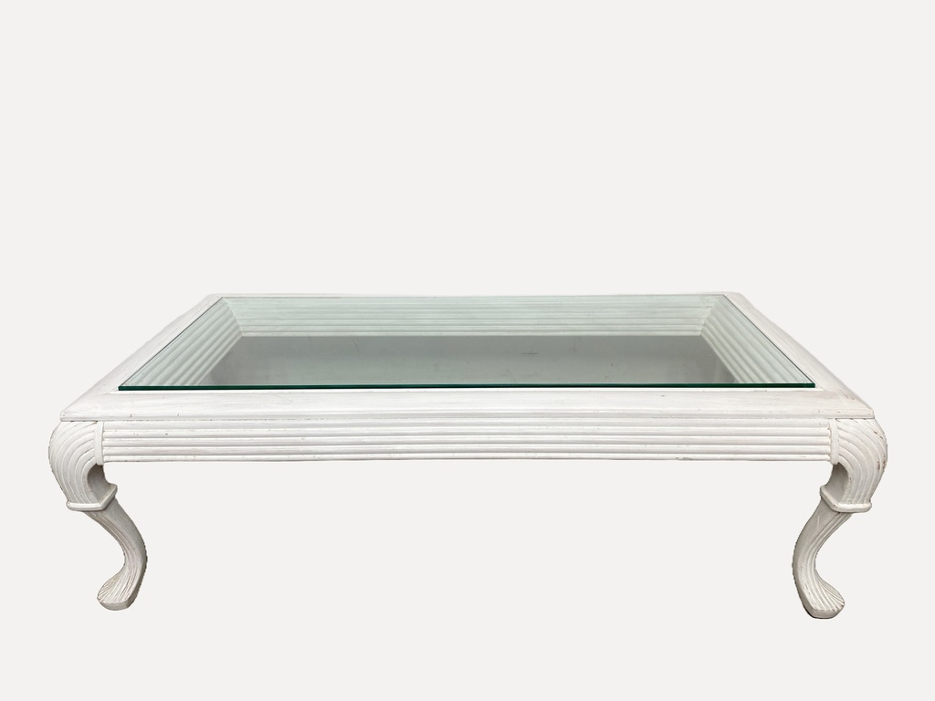 Whitewashed Carved Glass-Top Coffee Table