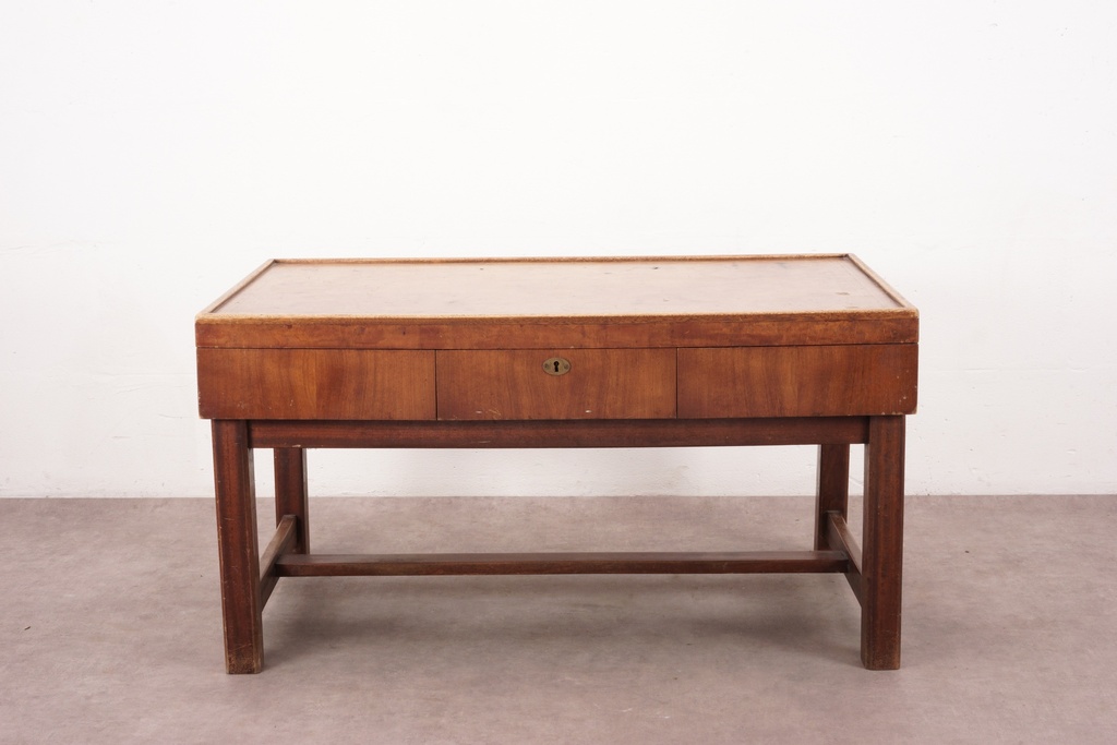Mid-Century Wooden Utility Table with Lockable Drawer