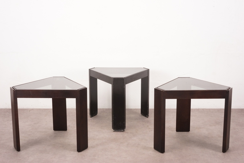 Set of Three Triangular Glass-Top Side Tables