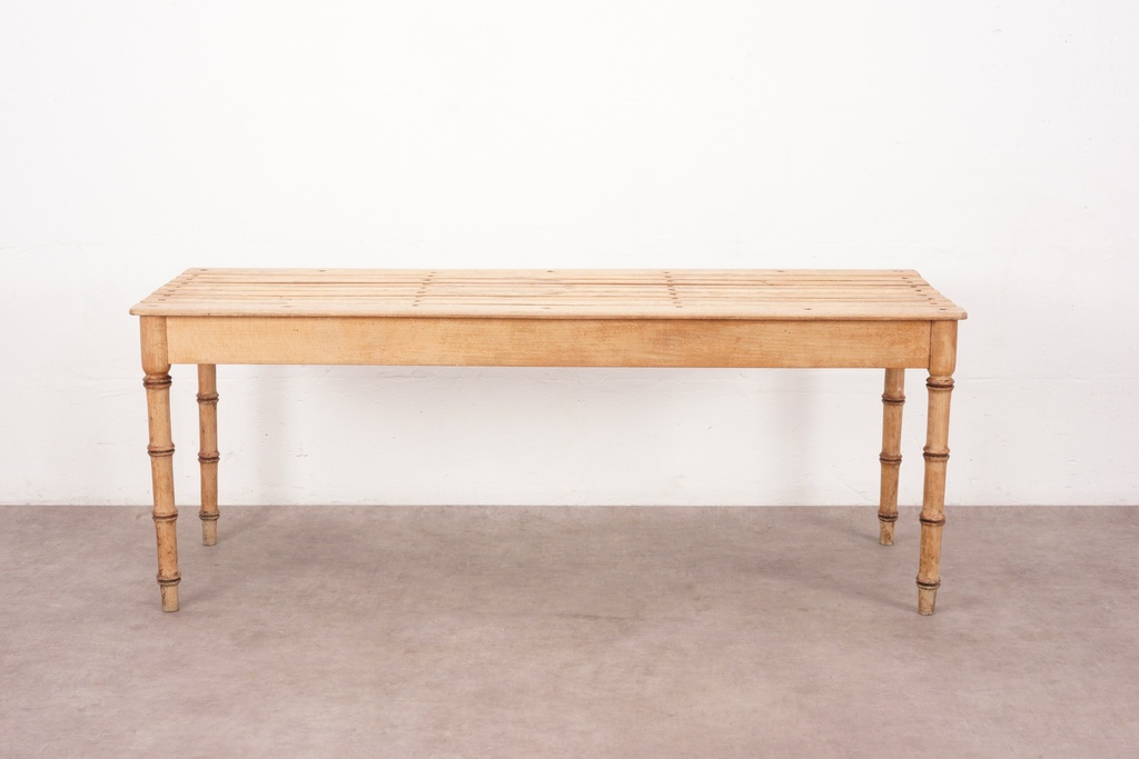 Rustic Wooden Slatted Console Table with Bamboo-Style Legs