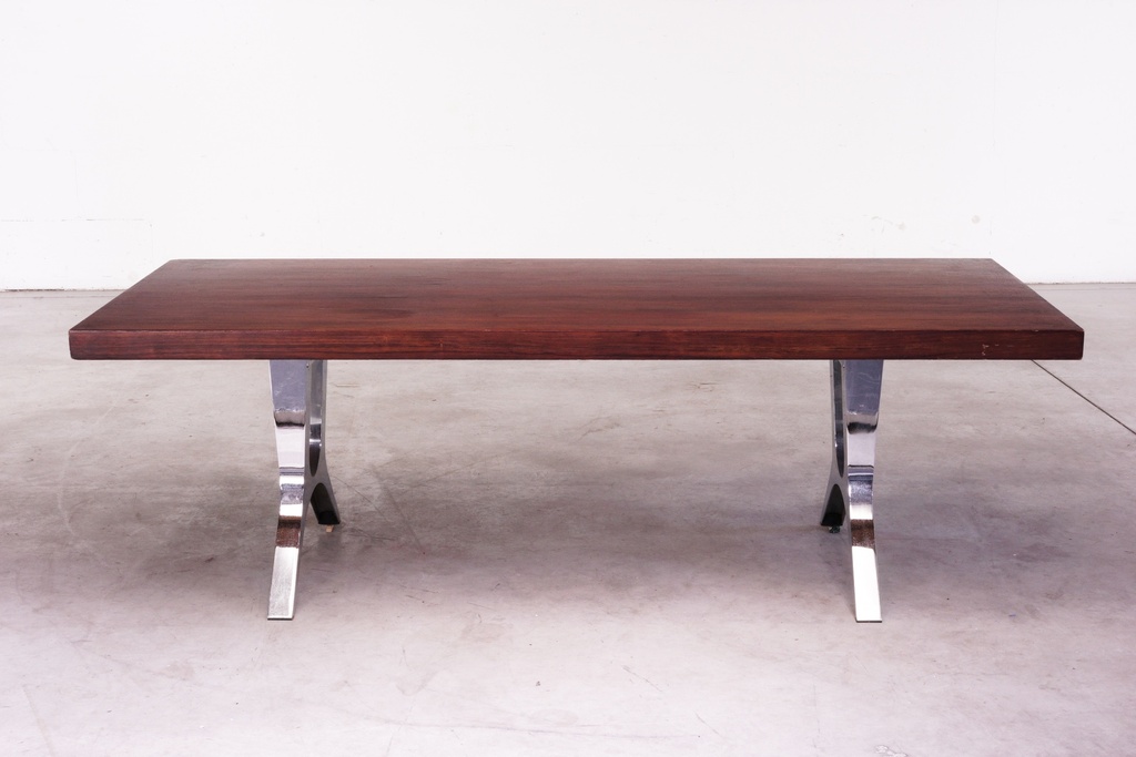 Mid-Century Modern Rosewood Coffee Table with Chrome Legs