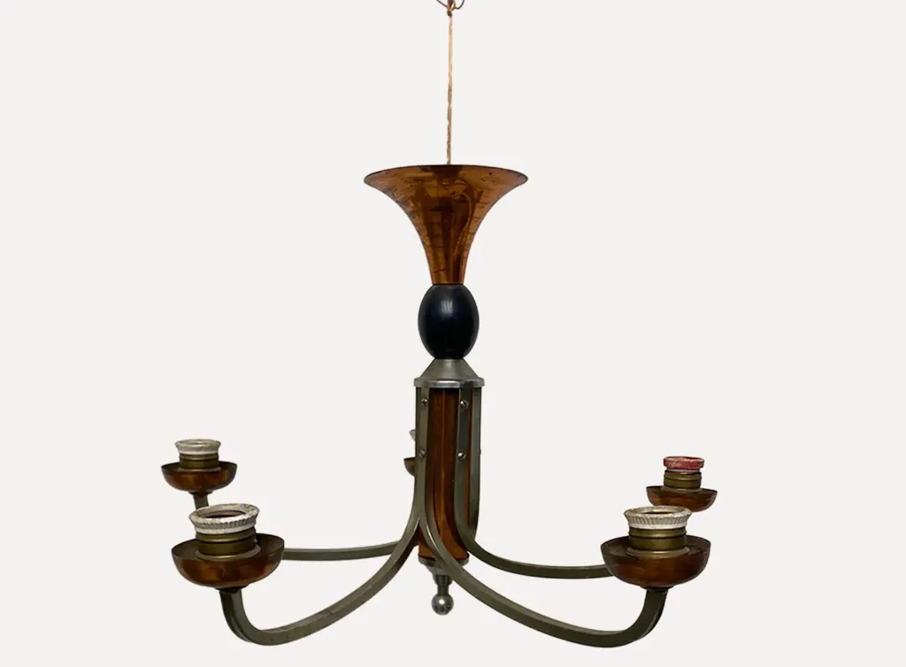 metal and wood hanging lamp