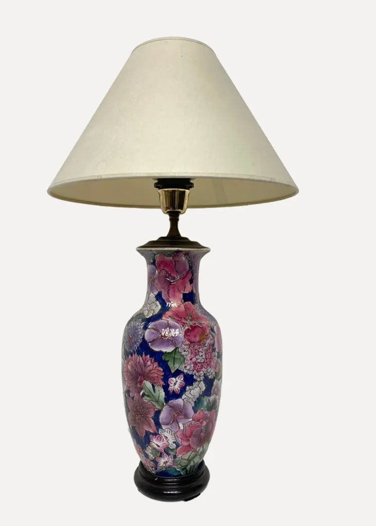 pink and purple flowers table lamp
