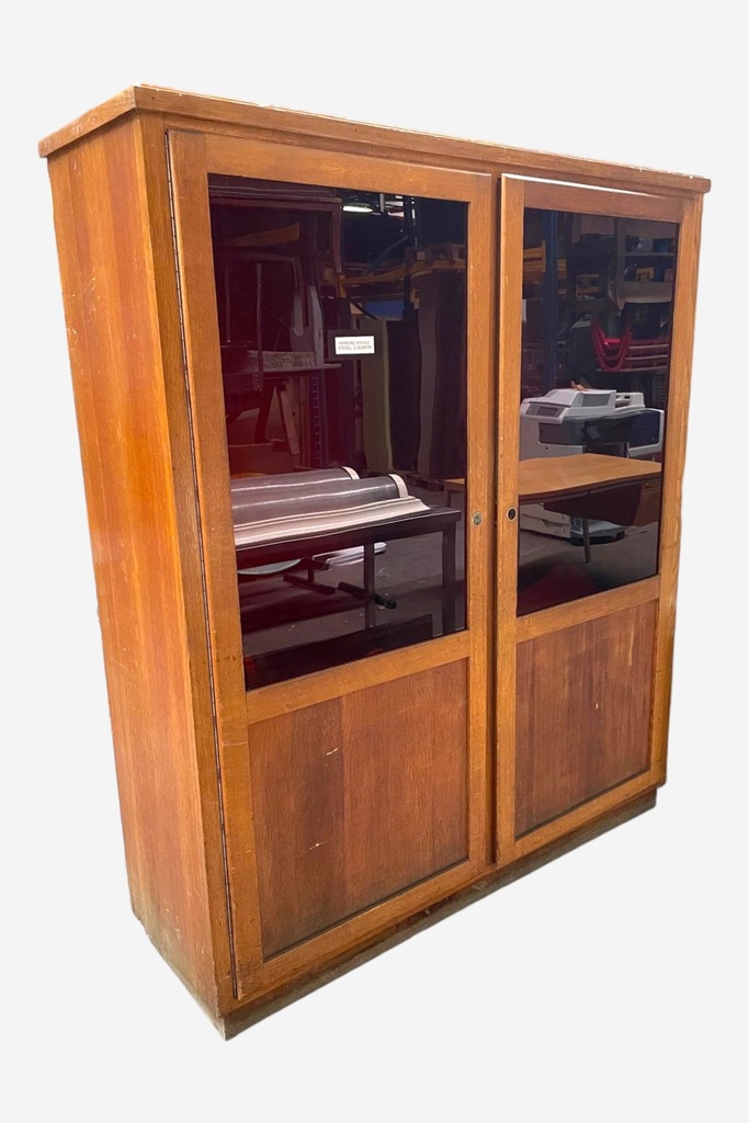 Mid-Century Wooden Display Cabinet with Glass Doors