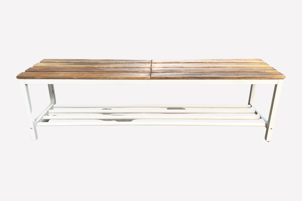 Rustic Wood and Metal Slatted Bench