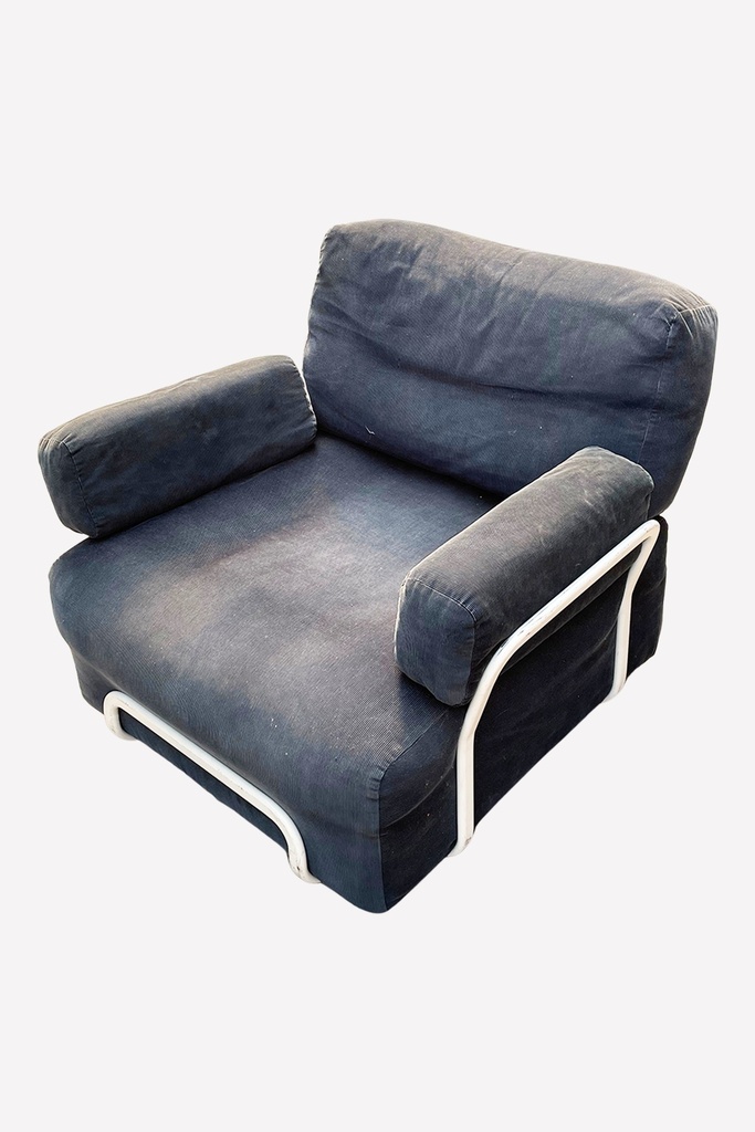 Vintage Navy Corduroy Armchair with White Metal Frame