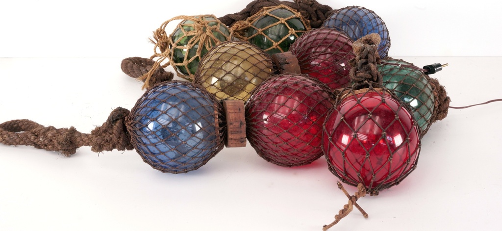 Vintage Nautical Glass Floats with Rope Netting